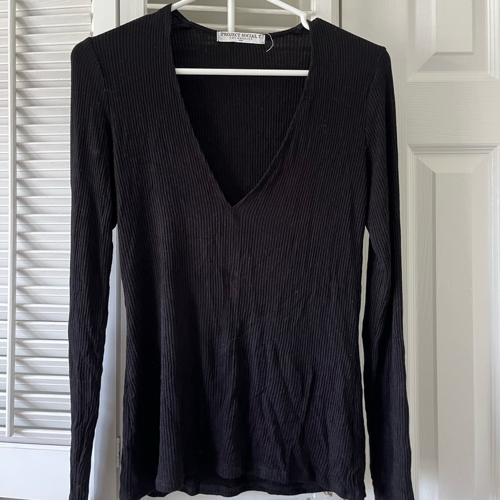 Black project t long sleeve top, deep v neck, never worn, size large